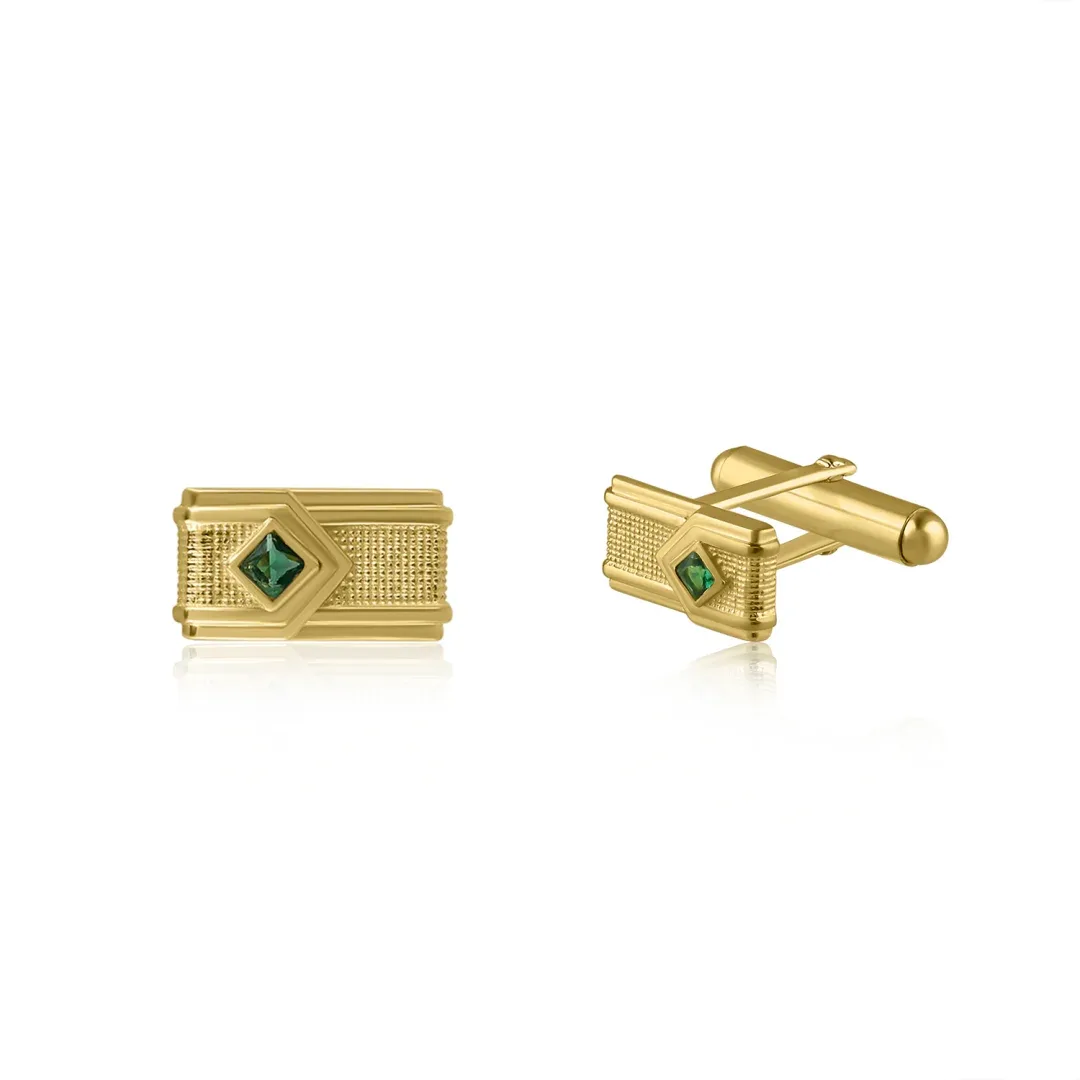 03-3.webp Classic Statement Cufflink Studded With Emerald - Image 1
