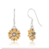 Yellow Chamomile Flower 925 Sterling Silver Earrings - Image 2