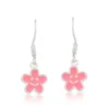 Sterling Silver Flower Hook Earrings in Pink for Women