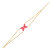 Elegant Butterfly Gold Micron Chain Bracelet with Red Pink Enamel