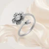 Beautiful Flower Adjustable Silver Ring - Image 9