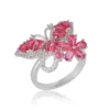 Elegant Pink Sapphire and Diamond Floral Butterfly Ring