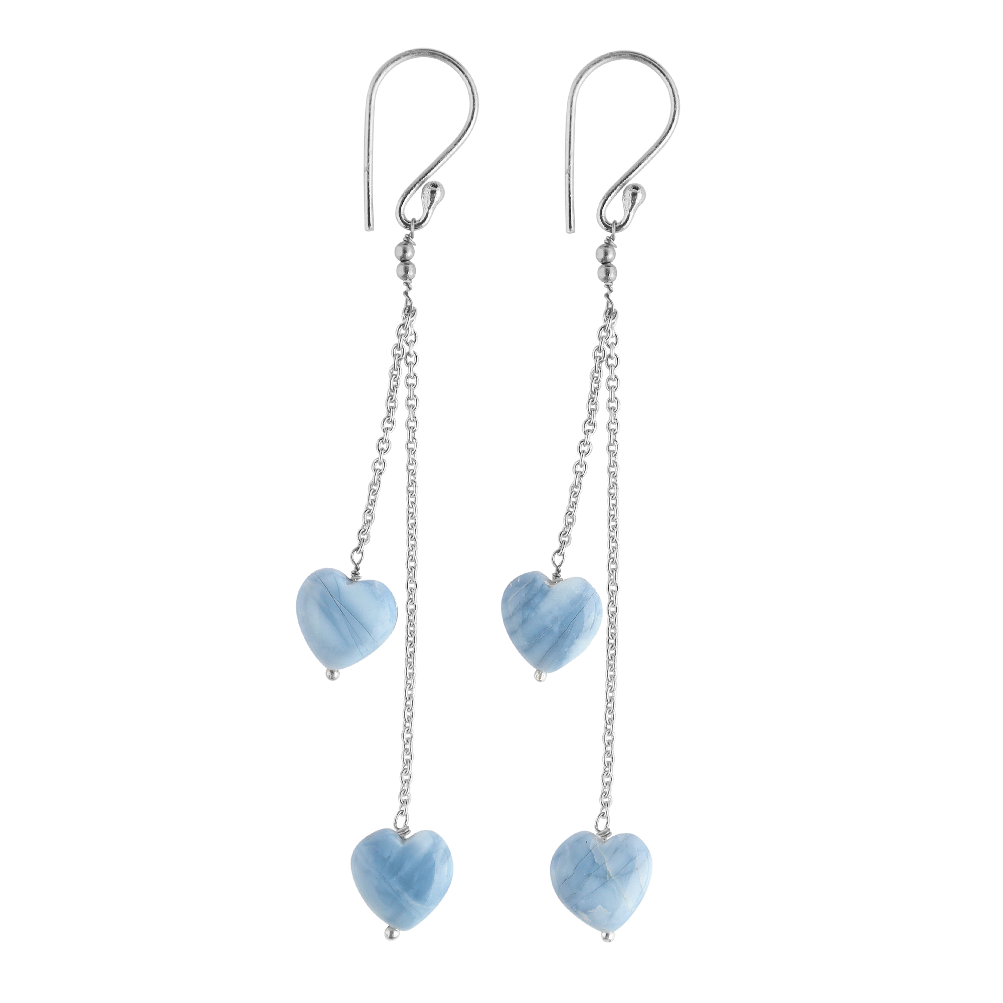 22 (1) Blue Opal Heart Dangle Earrings Silver October Birthstone - Image 1