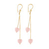 Rose Quartz Double Heart Drop Earrings Gold Plated Love Stone