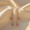 Rose Quartz Double Heart Drop Earrings Gold Plated Love Stone - Image 4
