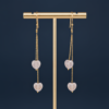 Rose Quartz Double Heart Drop Earrings Gold Plated Love Stone - Image 7