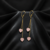 Rose Quartz Double Heart Drop Earrings Gold Plated Love Stone - Image 5