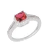 Elegant 925 Sterling Silver Ring with Red Square-Cut Gemstone and Clear Accents