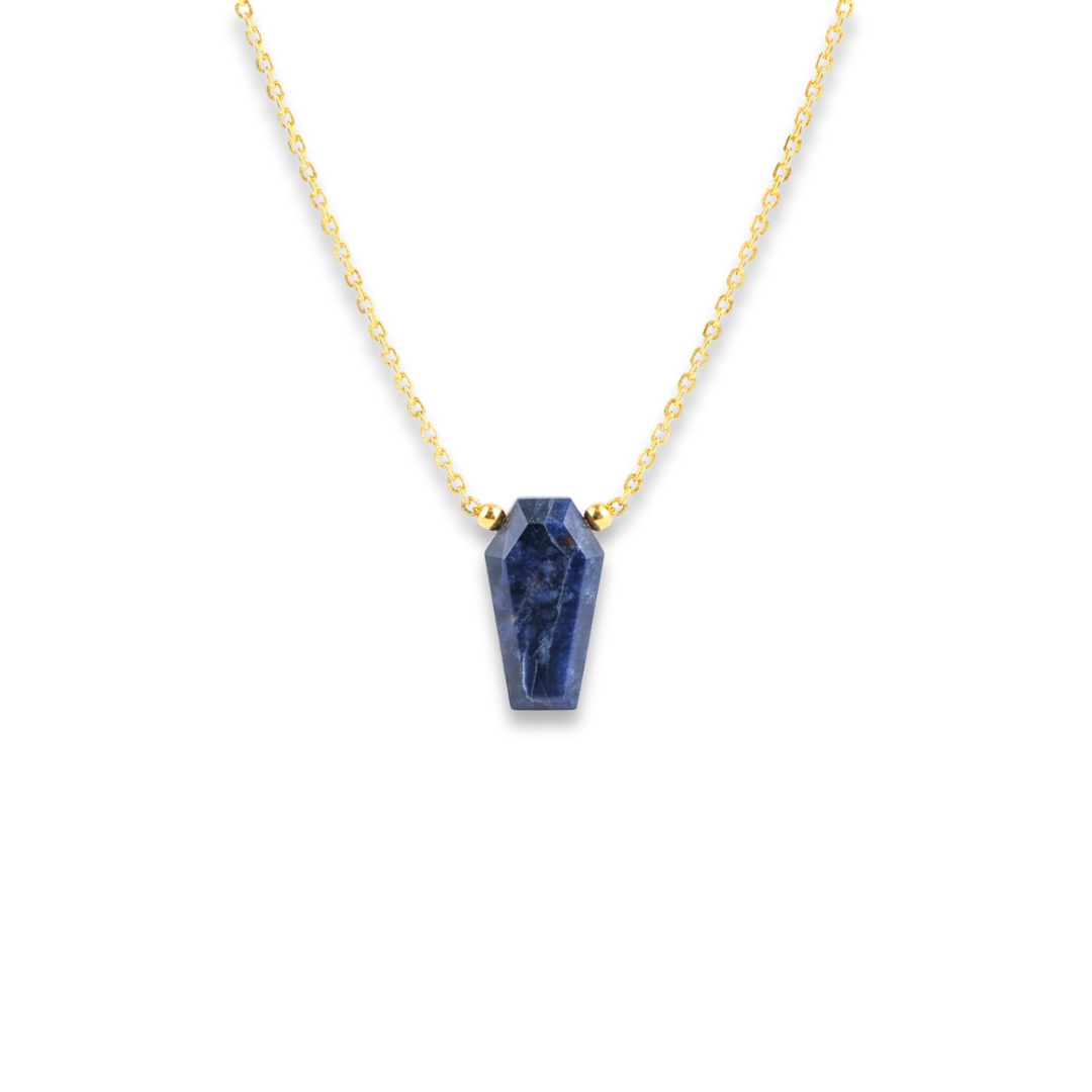 5 Lapis Lazuli Coffin Necklace 925 Silver Gold Filled Virgo - Image 1