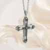 Unisex Cross Silver Necklace With White American Diamond