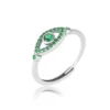 Eye Silver Ring with Sparkling Green Stones