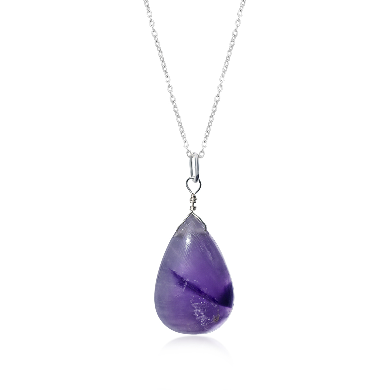 Amethyst Pear Necklace Amethyst Pendant Necklace 925 Silver Rhodium - Image 1