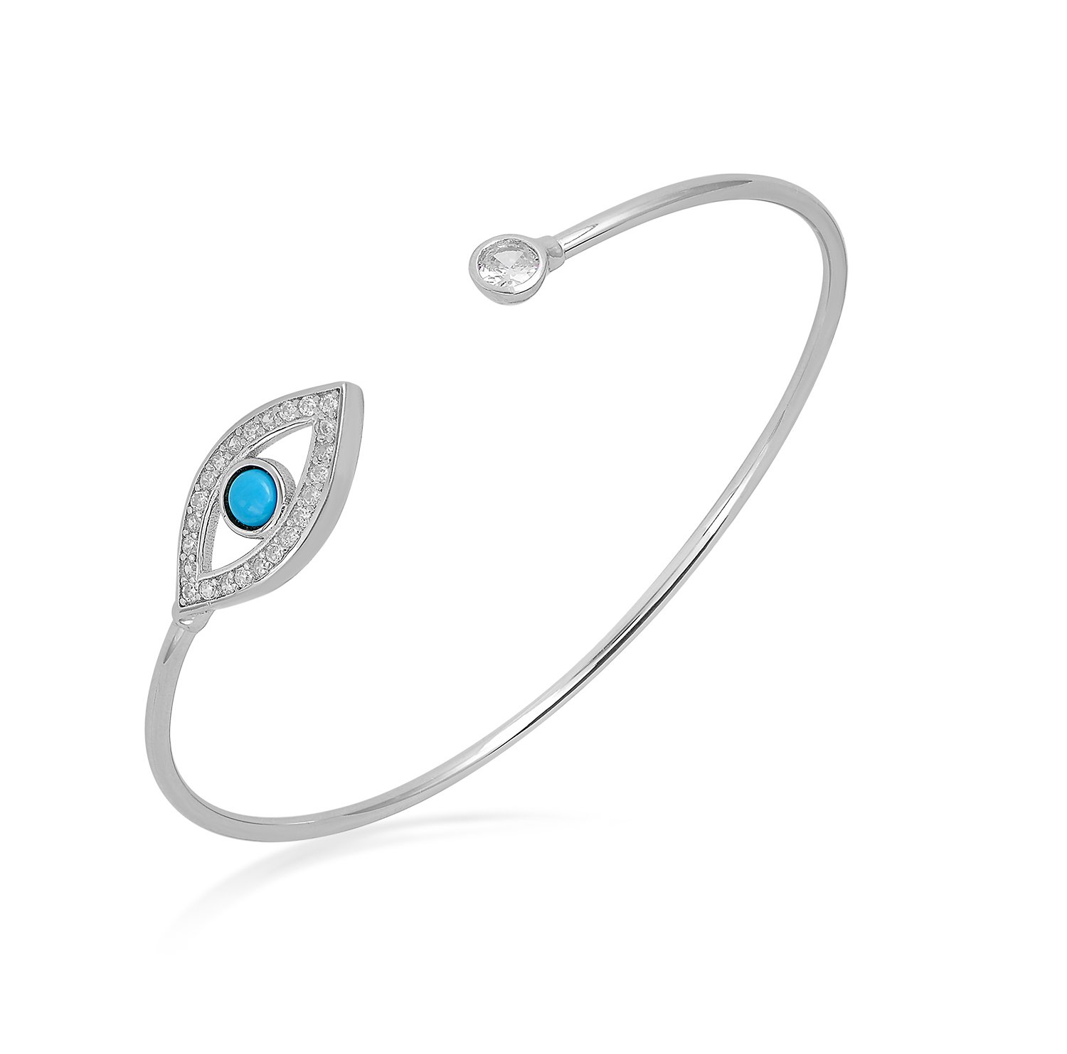 BN146-WHITE-CZ-TRQ-6-1.jpg Silver Evil Eye Bangle With American Diamonds - Image 1