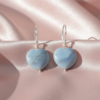 Blue Opal Earrings 925 Silver White Rhodium Plated Birthstone - Image 5