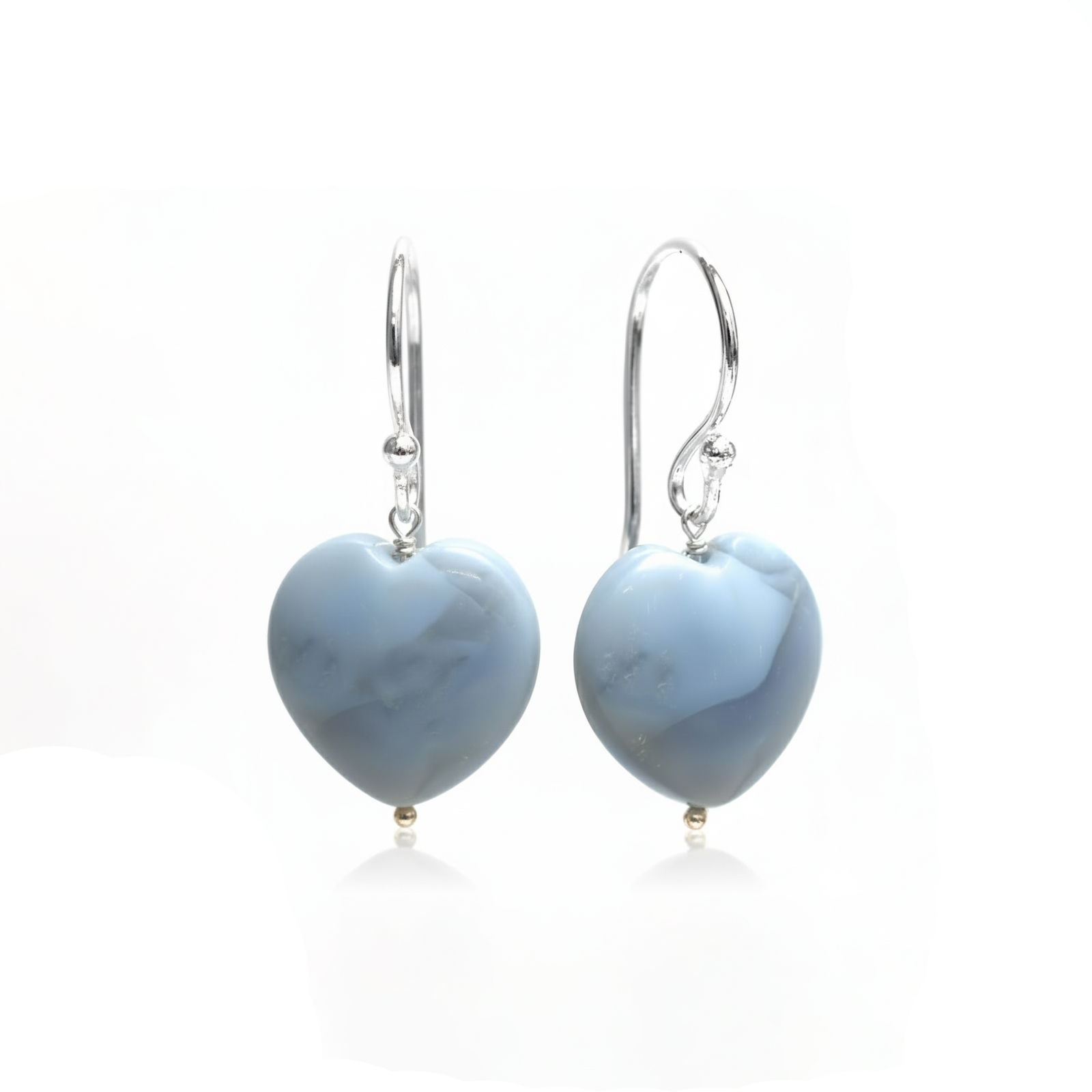 Blue Opal Heart Dangle Earrings, Silver