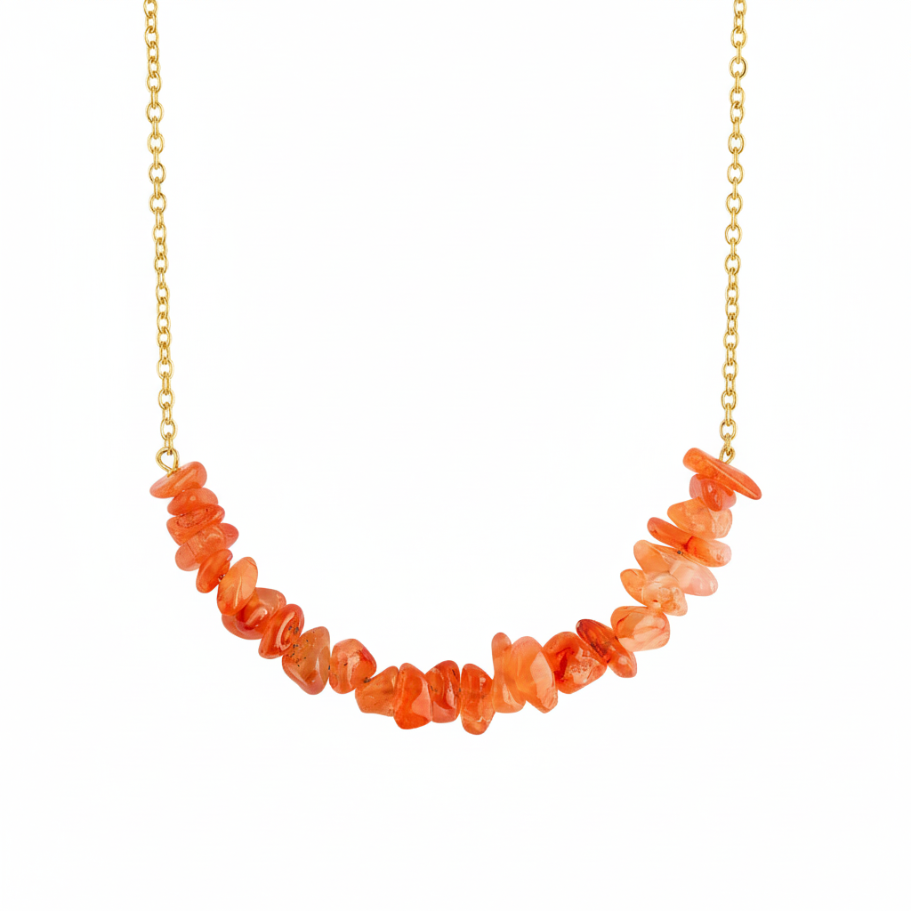 Chips Bar Necklace Carnelian (11) Carnelian Chip Bar Necklace Gold Plated Leo Birthstone - Image 1