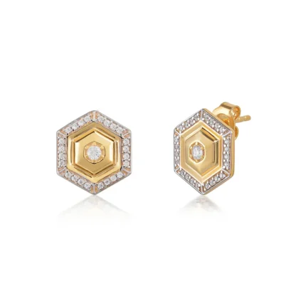 Silver Hexagon Gold Plated Fashion Earrings