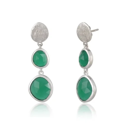 Elegant Green Onyx Pebble Drop Earrings in Sterling Silver | Stunning Natural Stone Jewelry