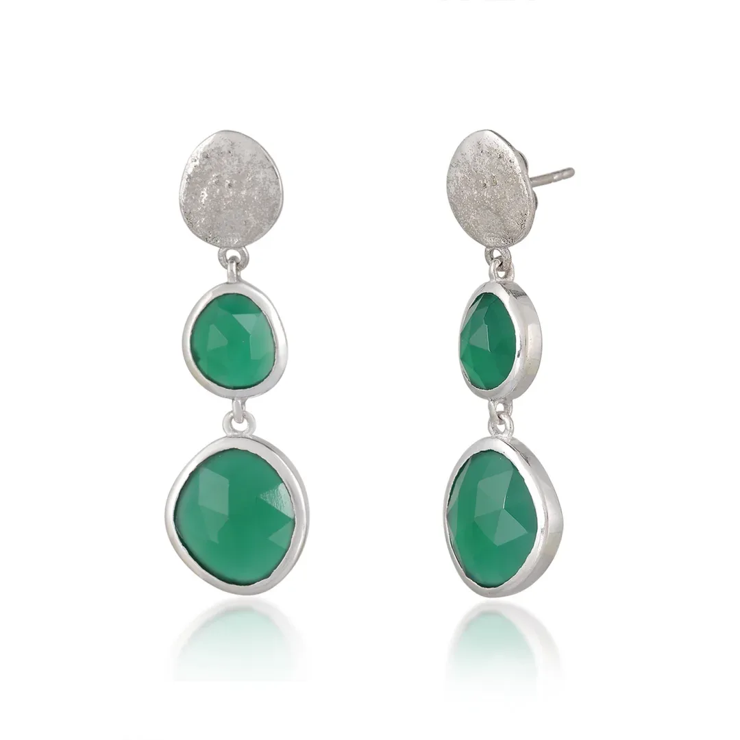 DCS_7004.webp Elegant Green Onyx Pebble Drop Earrings in Sterling Silver | Stunning Natural Stone Jewelry - Image 1