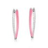 Pink Enamel and Crystal Accented Sterling Silver Hoop Earrings