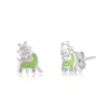 Giraffe Stud Silver Earrings with Green Enamel