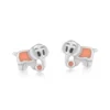 Elephant Silver Stud Earrings with Orange Enamel
