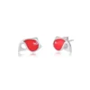 Fish-Stud Silver Earrings with Soft Red Enamel