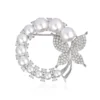 Exquisite Pearl and Pave Diamond Butterfly Brooch