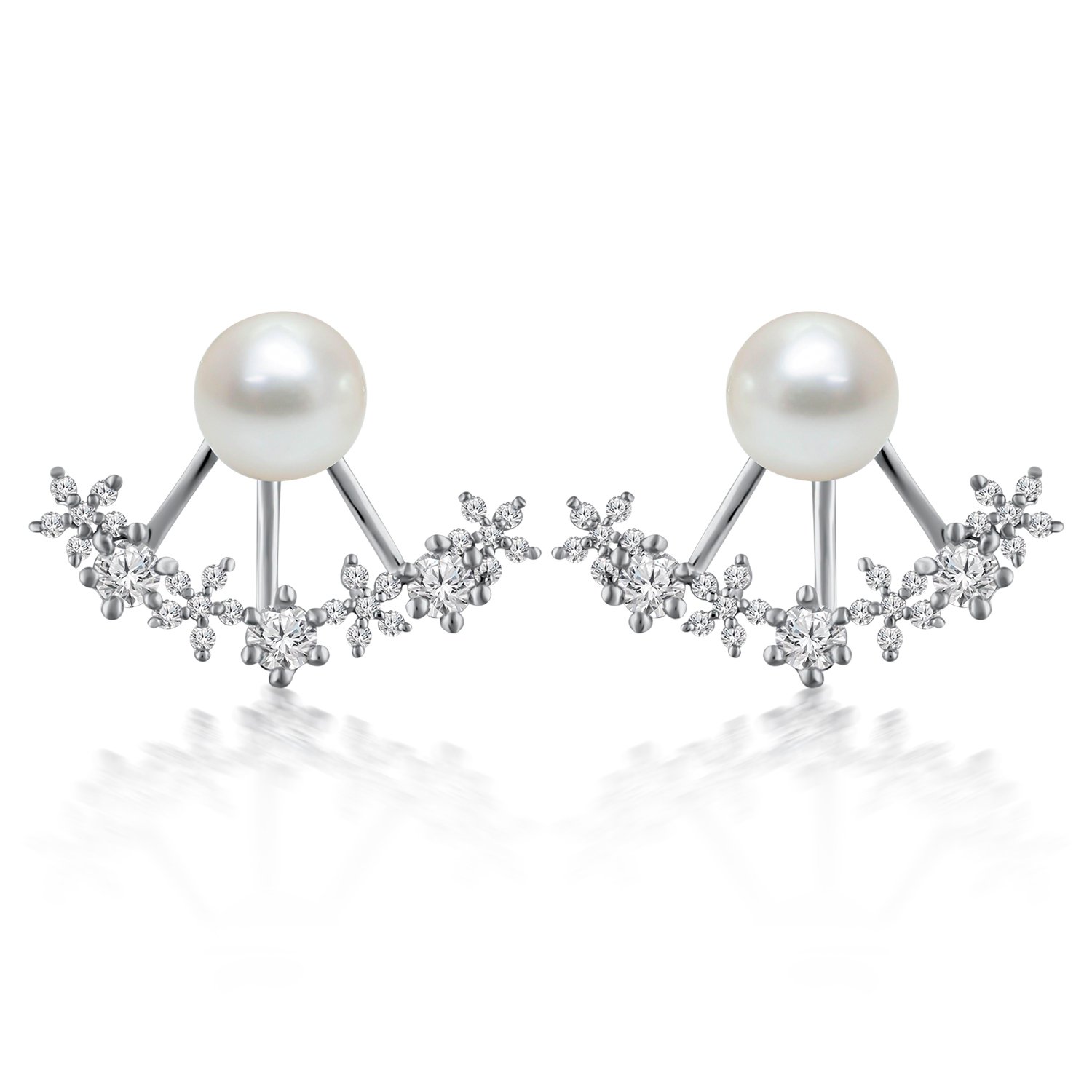 ER1005-SP-WHITE-CZ-PEARL-1.jpg Multi Style Silver Earrings - Image 1