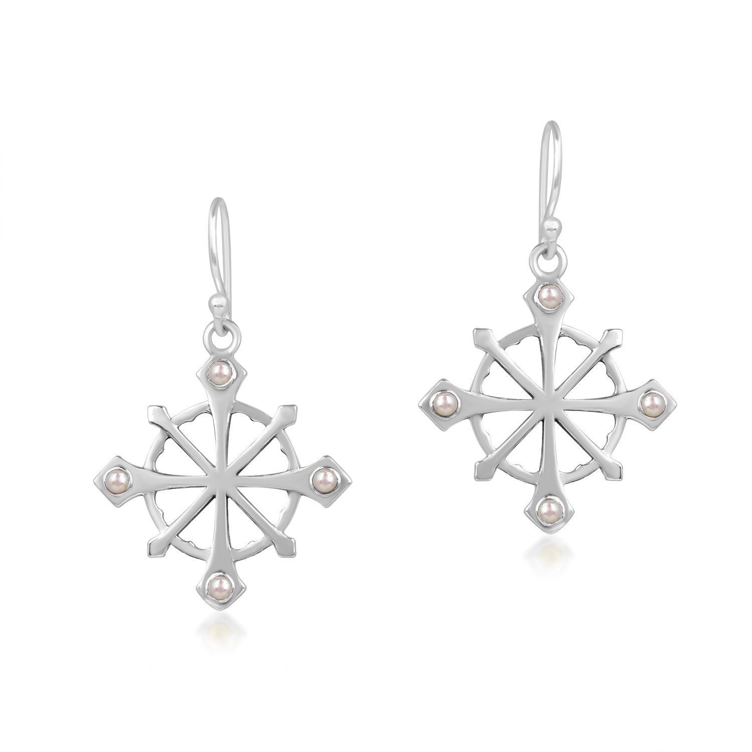 ER1188-SO-PEARL-1.jpg Pearl Shaped Gemstone Embedded dangle Earrings - Image 1