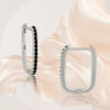 Rectangular Black Onyx Hoop Silver Earrings - Image 3