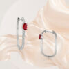 Ruby American Diamond Hoop Silver Earrings - Image 3