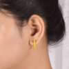 925 Sterling Silver Hoop Earrings with Yellow Enamel Accents - Image 2