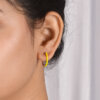 925 Sterling Silver Hoop Earrings with Yellow Enamel Accents - Image 4