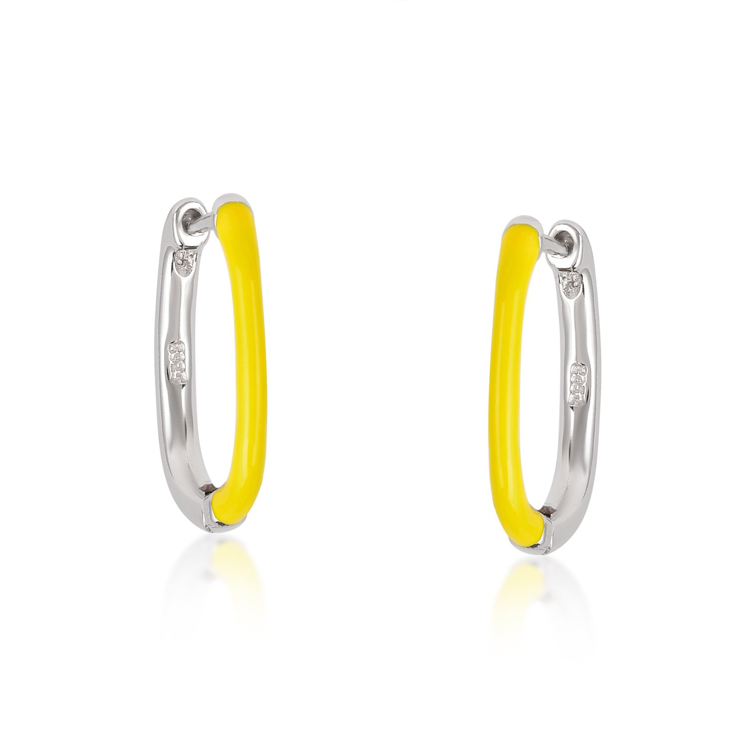 ER1280-SP-ENAMEL-1-.jpg 925 Sterling Silver Hoop Earrings with Yellow Enamel Accents - Image 1