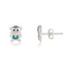 Sterling Silver Robot Design Stud Earrings with Teal Enamel Accents - Image 2