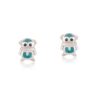 Sterling Silver Robot Design Stud Earrings with Teal Enamel Accents