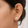 Geometric Green Enamel Stud Silver Earrings - Image 2