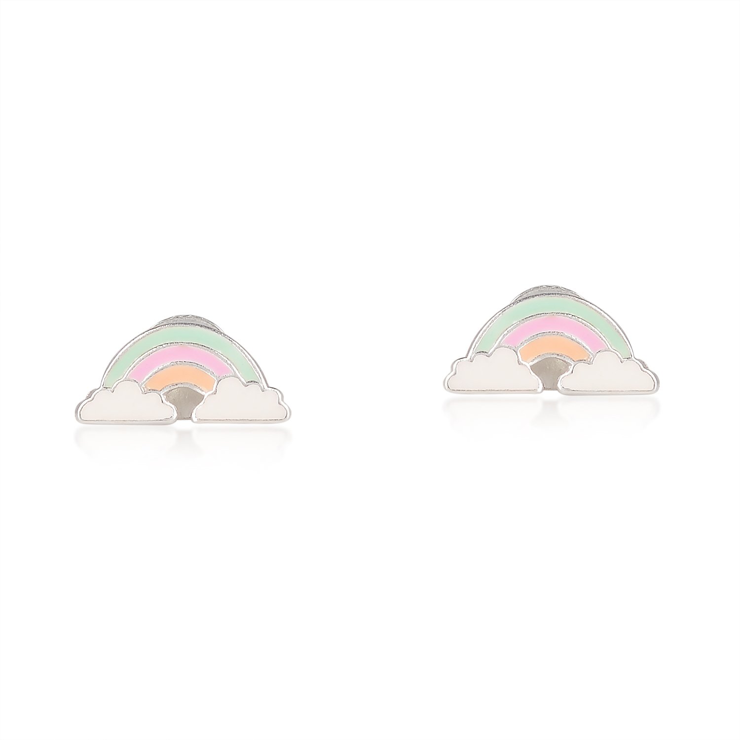 ER1309-2.jpg Sterling Silver Rainbow and Cloud Design Stud Earrings ? Vibrant Pastel Enamel Accents for a Cheerful Look - Image 1