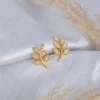 Elegant Gold Leaf Silver Earrings with Crystal Accents - Image 3