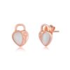 Rose Gold Heart Lock Stud Earrings with Moonstone