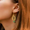 Gold Plated Green Onyx Gem Stone Earrings - Image 3