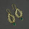 Gold Plated Green Onyx Gem Stone Earrings - Image 2