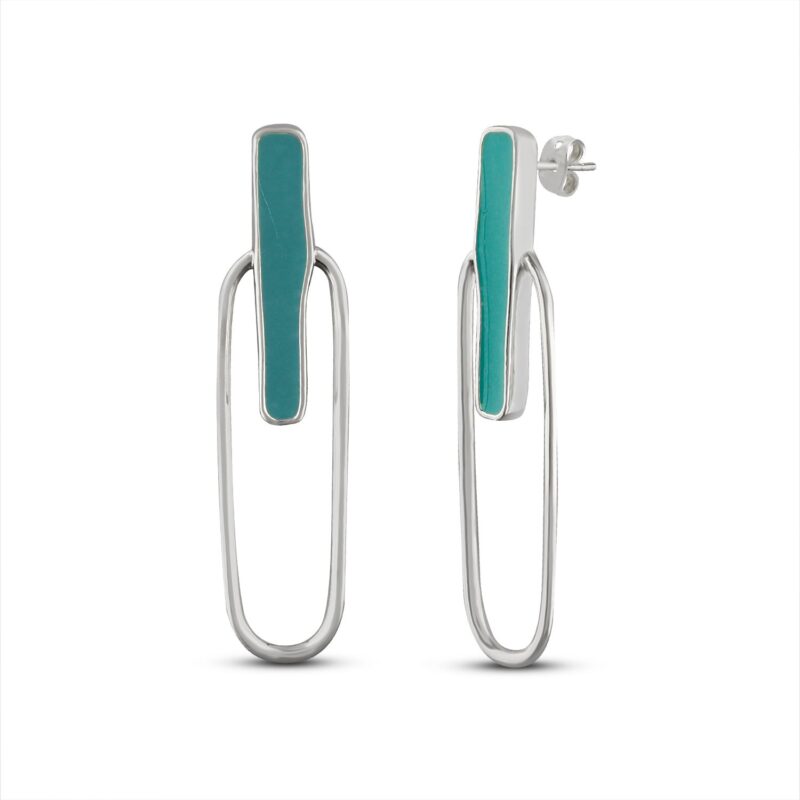 Sky Blue Enamel Drop Silver Earrings for Women