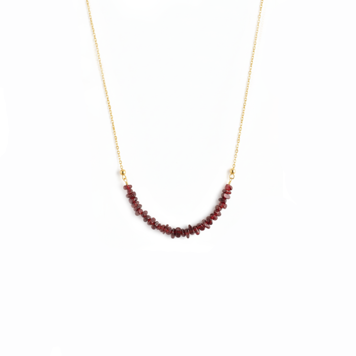 Garnet Chip Beads Necklace, 18k Gold Plated