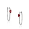 Ruby and Diamond Hoop Silver Earrings with Rose Red Accents