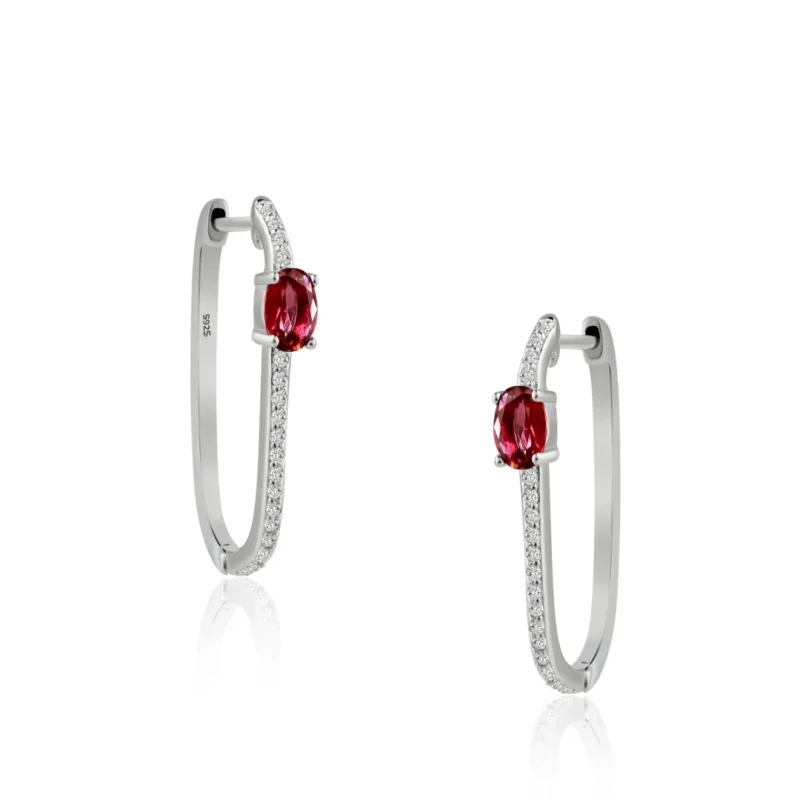 Ruby American Diamond Hoop Silver Earrings