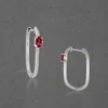 Ruby and Diamond Hoop Silver Earrings with Rose Red Accents - Image 3