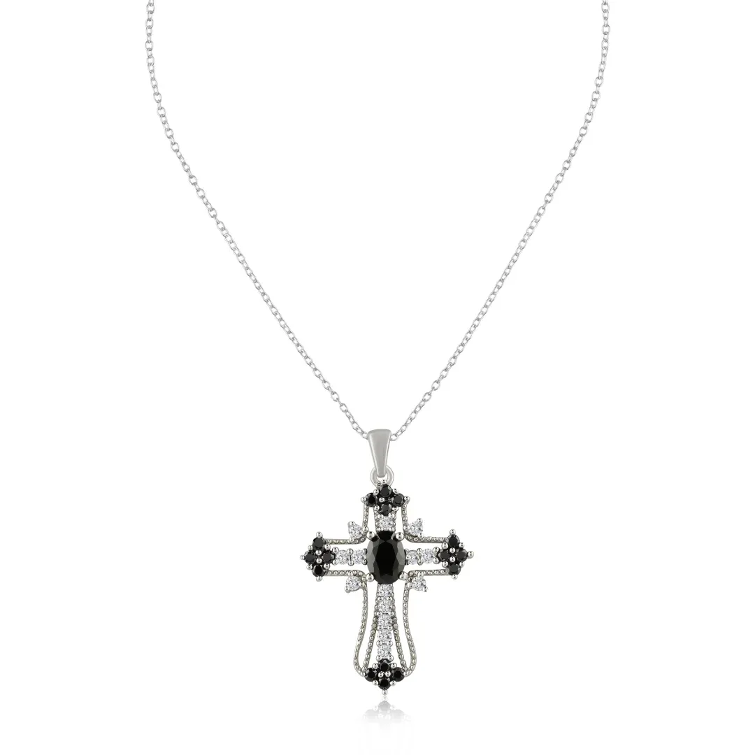 MG_2021-3.webp Vintage Cross Pendant Necklace with Black Onyx - Image 1
