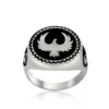 Black Enamel Eagle Silver Mens Ring